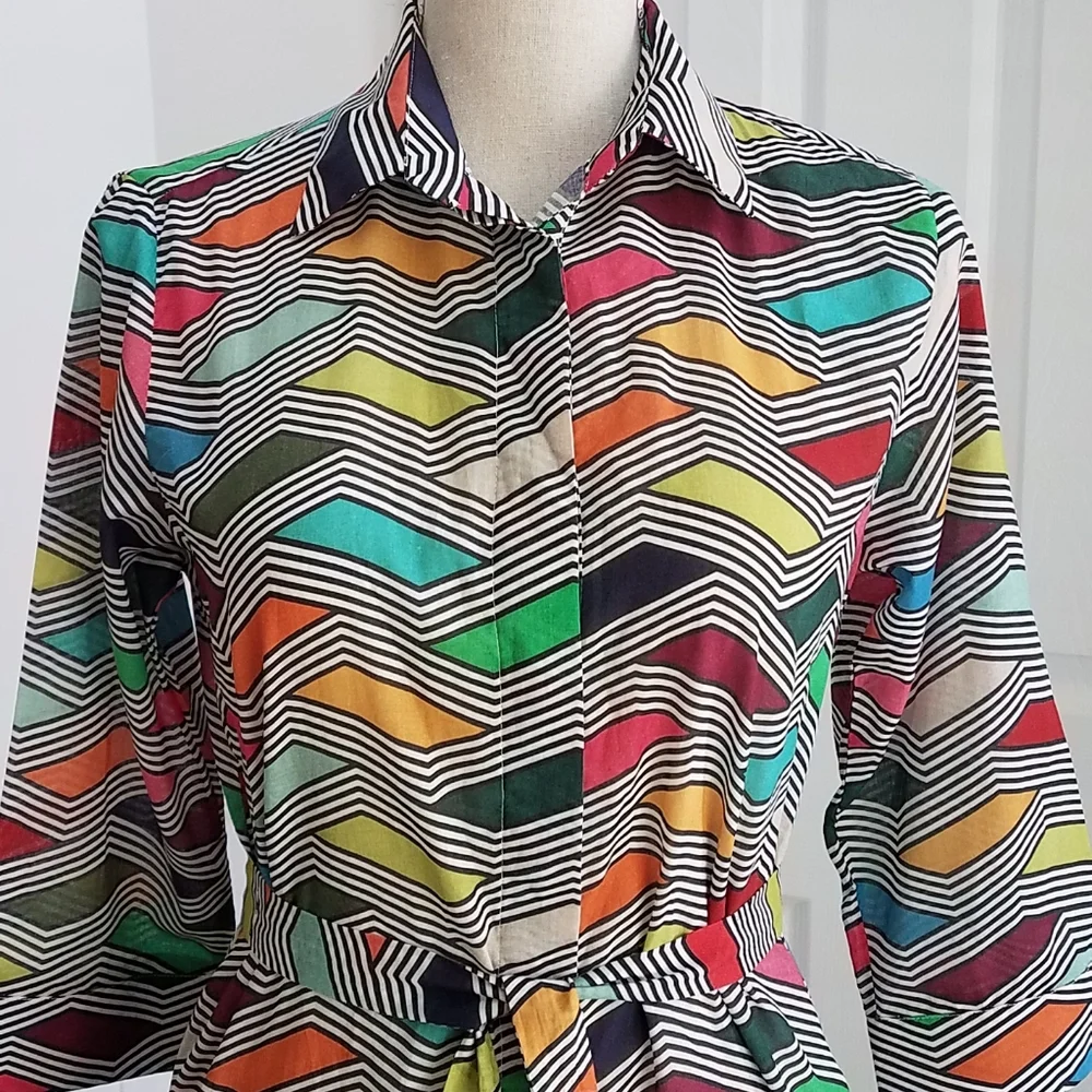 Vilagallo Adrianna Multicolor Printed Shirt Dress Cotton‎